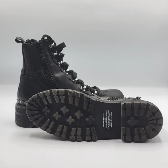 Steve Madden Women's Size 6.5 Combat Boots Black Leather & Faux Fur Rainier Moto - Picture 7 of 9